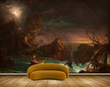 Avikalp MWZ2751 Mountains Trees Sea Boat Girl Night Painting HD Wallpaper