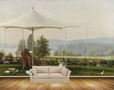 Avikalp MWZ2752 Sky Trees Shed Statues Birds Grass Flowers Painitng HD Wallpaper