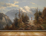 Avikalp MWZ2754 Clouds Mountains Trees Lady Stones Painting HD Wallpaper