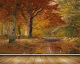 Avikalp MWZ2755 Trees Orange Green Leaves Women River Pond Water Painting HD Wallpaper