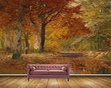 Avikalp MWZ2755 Trees Orange Green Leaves Women River Pond Water Painting HD Wallpaper