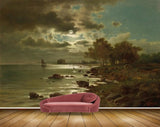 Avikalp MWZ2759 Sun Clouds Sea Trees Grass Stones Boat Painting HD Wallpaper