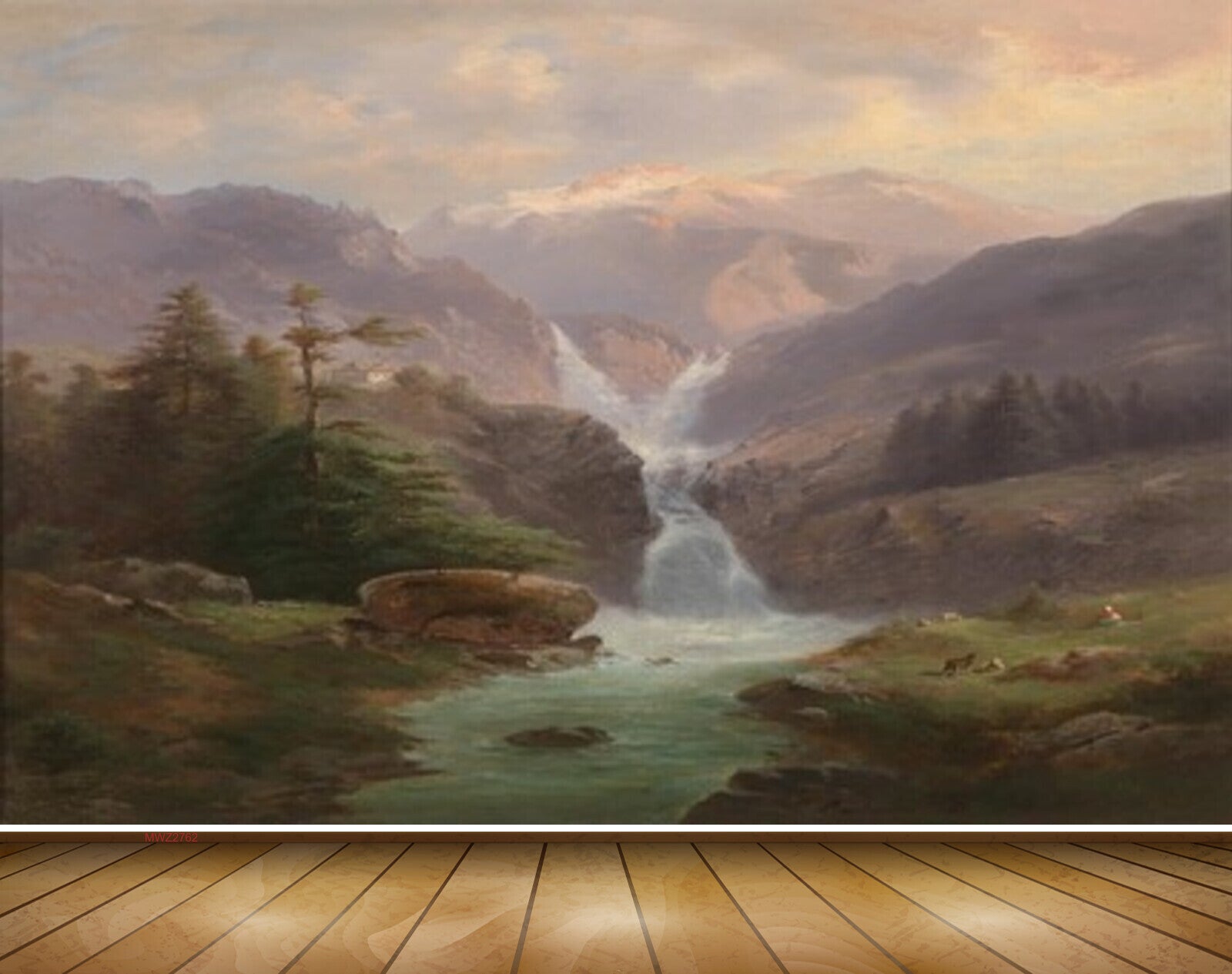Avikalp MWZ2762 Clouds Trees Mountains Waterfalls River Water Painting HD Wallpaper