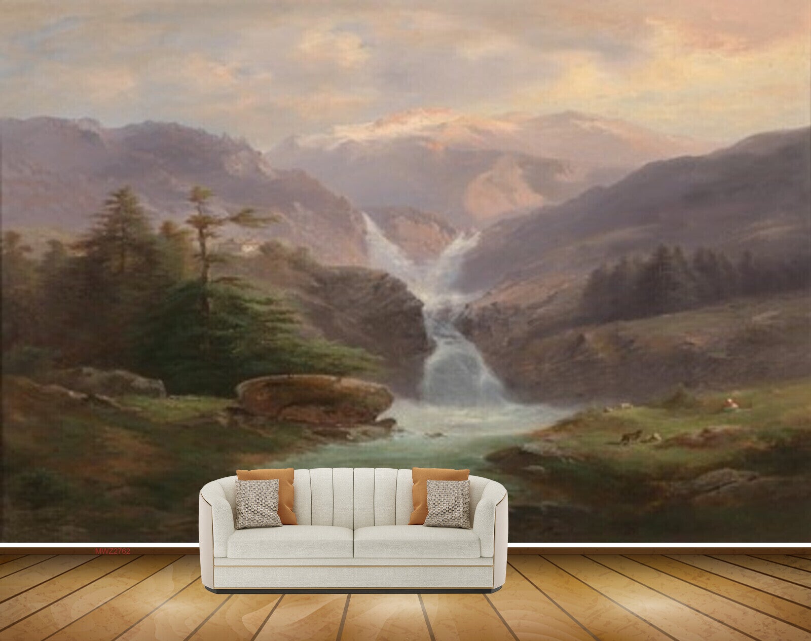 Avikalp MWZ2762 Clouds Trees Mountains Waterfalls River Water Painting HD Wallpaper