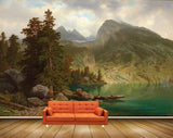 Avikalp MWZ2763 Clouds Trees Mountains Stones River Lake Water Boat Painting HD Wallpaper