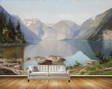 Avikalp MWZ2764 Mountains Trees Clouds Stones River Lake Grass Painting HD Wallpaper