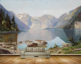 Avikalp MWZ2764 Mountains Trees Clouds Stones River Lake Grass Painting HD Wallpaper