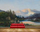 Avikalp MWZ2766 Sky Mountains Grass Trees People River Lake Water Painting HD Wallpaper