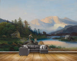 Avikalp MWZ2766 Sky Mountains Grass Trees People River Lake Water Painting HD Wallpaper