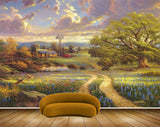 Avikalp MWZ2769 Clouds Trees Flowers Birds Houses Roads Grass Painting HD Wallpaper