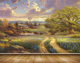Avikalp MWZ2769 Clouds Trees Flowers Birds Houses Roads Grass Painting HD Wallpaper