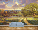 Avikalp MWZ2769 Clouds Trees Flowers Birds Houses Roads Grass Painting HD Wallpaper