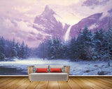 Avikalp MWZ2771 Sky Clouds Trees Purple Mountains Snow River Pond Water Painting HD Wallpaper