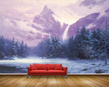 Avikalp MWZ2771 Sky Clouds Trees Purple Mountains Snow River Pond Water Painting HD Wallpaper
