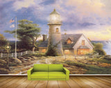 Avikalp MWZ2773 Clouds House Trees Flags Light House Stones Lamps Grass Painting HD Wallpaper