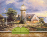 Avikalp MWZ2773 Clouds House Trees Flags Light House Stones Lamps Grass Painting HD Wallpaper