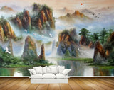 Avikalp MWZ2786 Mountains Trees Birds Sun River Lake Water Plants Painting HD Wallpaper