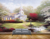 Avikalp MWZ2790 Trees House Grass Bridge River Pond Water Grass Garden flowers Painting HD Wallpaper