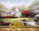 Avikalp MWZ2790 Trees House Grass Bridge River Pond Water Grass Garden flowers Painting HD Wallpaper