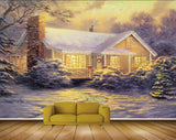 Avikalp MWZ2791 Plants House Trees Snow Night Painting HD Wallpaper