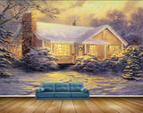 Avikalp MWZ2791 Plants House Trees Snow Night Painting HD Wallpaper