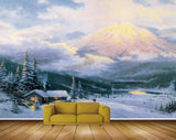 Avikalp MWZ2802 Sky Mountains Trees Houses Man Clouds Snow Road Painting HD Wallpaper