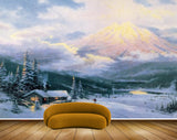 Avikalp MWZ2802 Sky Mountains Trees Houses Man Clouds Snow Road Painting HD Wallpaper