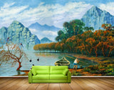 Avikalp MWZ2808 Clouds Mountains Trees Water Lake Boat Cranes Man Girls People Painting HD Wallpaper