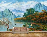 Avikalp MWZ2808 Clouds Mountains Trees Water Lake Boat Cranes Man Girls People Painting HD Wallpaper