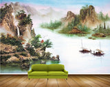 Avikalp MWZ2809 Mountains Boats Lake River Water Trees Stones Painting HD Wallpaper