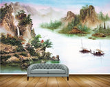 Avikalp MWZ2809 Mountains Boats Lake River Water Trees Stones Painting HD Wallpaper