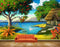 Avikalp MWZ2814 Clouds Mountains Trees Apples Houses Duck Lake Water Grass Flowers Plants Painting HD Wallpaper