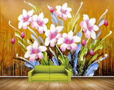 Avikalp MWZ2819 Pink White Flowers Leaves Plants HD Wallpaper