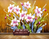 Avikalp MWZ2819 Pink White Flowers Leaves Plants HD Wallpaper