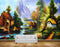 Avikalp MWZ2820 Mountains Trees Lake River Water Houses Flowers Grass Cow Off Road Plants Painting HD Wallpaper