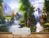 Avikalp MWZ2821 Clouds Mountains Trees Waterfalls Grass River Lake Pond Water House Painting HD Wallpaper
