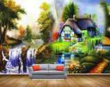 Avikalp MWZ2822 Trees Birds Lakes River Pond Water Houses Herones Grass Off Road Waterfalls Flowers Plants Painting HD Wallpaper