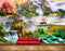 Avikalp MWZ2835 Waterfalls Mountains Trees Grass Stones Horses Clouds Birds Bridge River Pond Water Painting HD Wallpaper