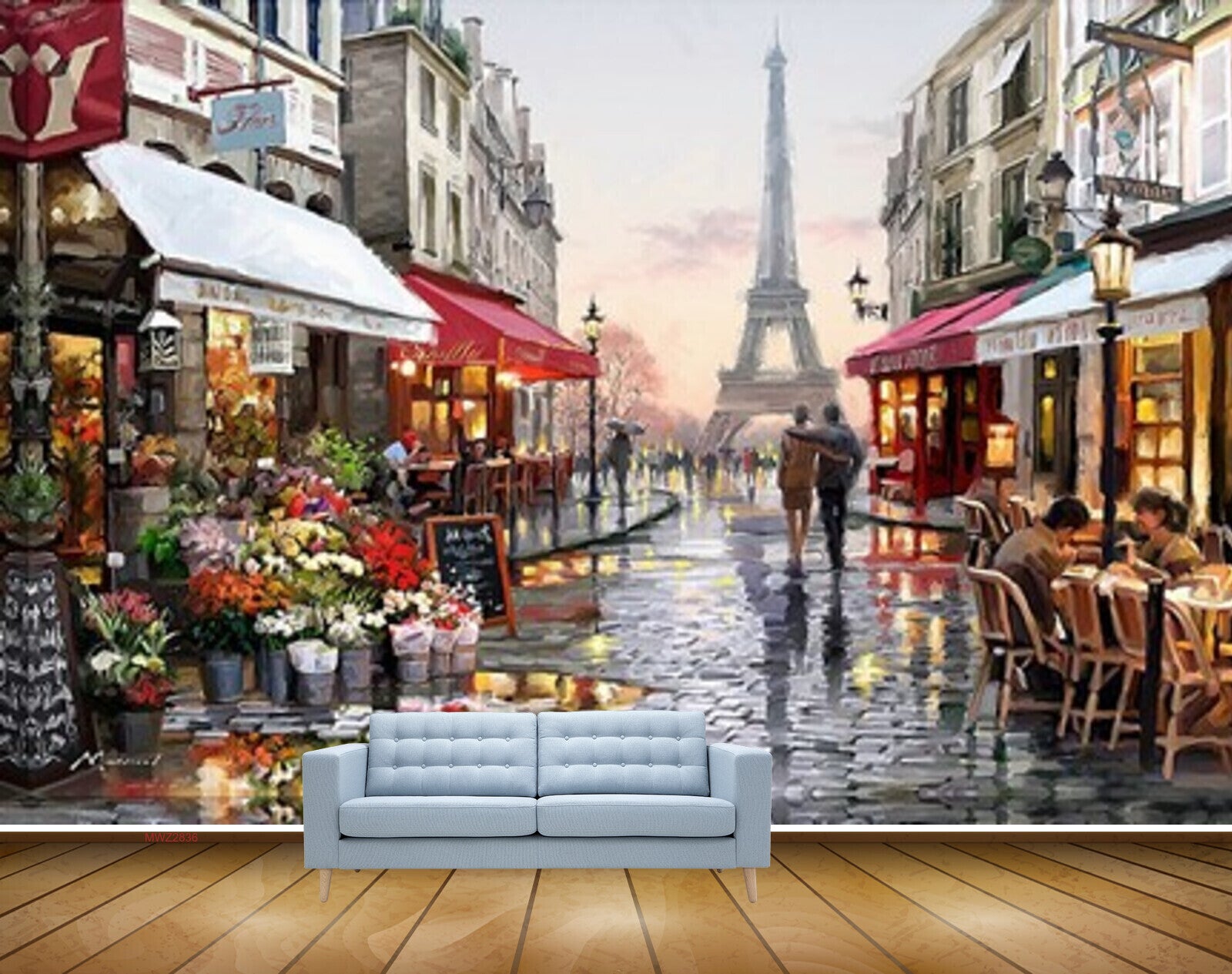 Avikalp MWZ2836 Building Lamps Eiffel Tower Plants Flowers Vellay Road Restaurants Table Chair People travel City Painting HD Wallpaper