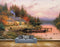 Avikalp MWZ2841 Mountains Trees Birds House Chair Boat Wooden Grass Stones River Lake Pond Water Painting HD Wallpaper