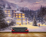 Avikalp MWZ2843 Mountains Trees Houses Snow Man Snowfalls People Painting HD Wallpaper
