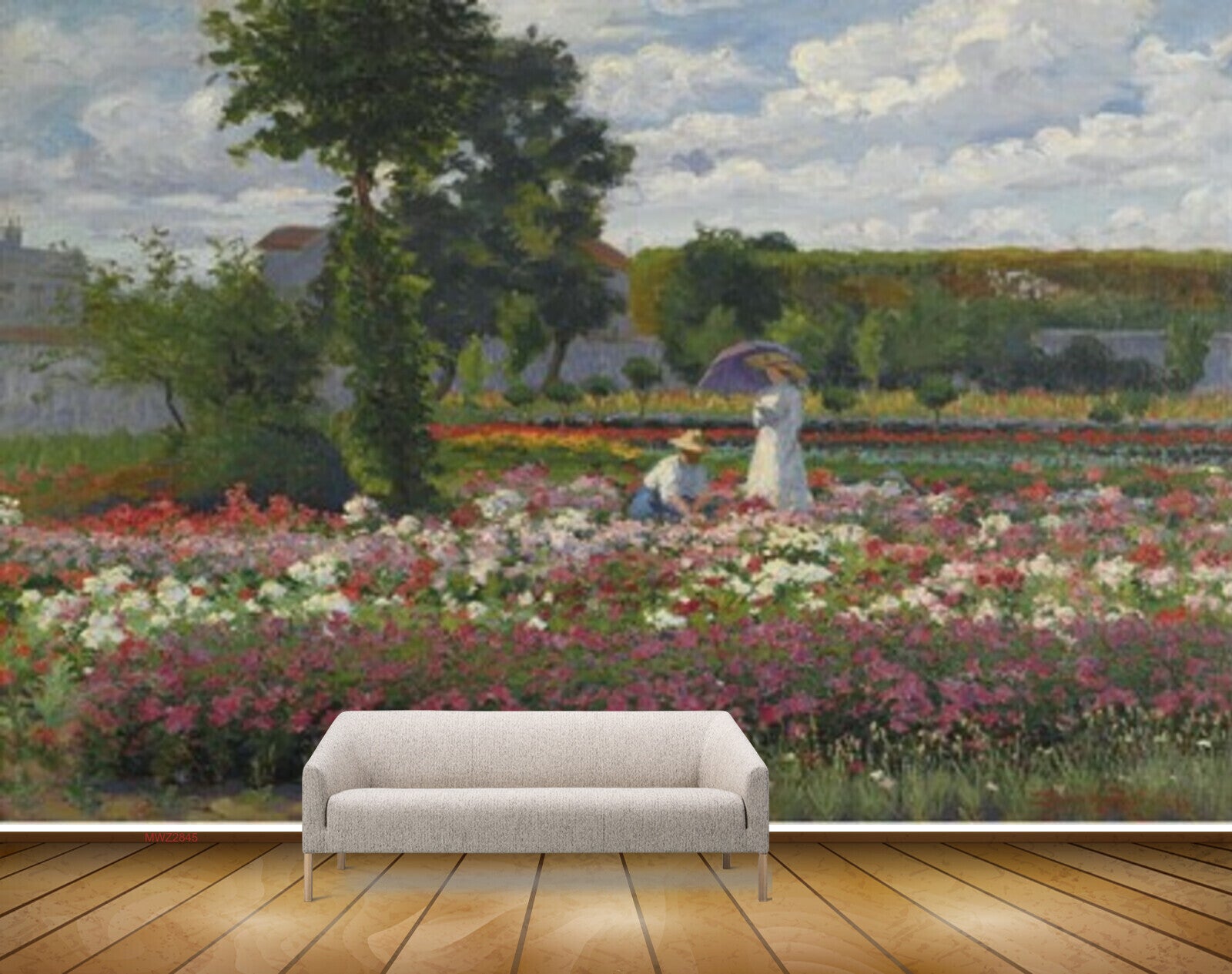 Avikalp MWZ2845 Clouds Treed Flowers Plants Graden Couples Painting HD Wallpaper