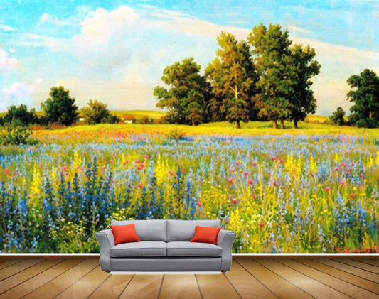 Avikalp MWZ2846 Trees Clouds Flowers Plants Grass Garden Painting HD Wallpaper