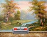 Avikalp MWZ2847 Trees Waterfalls Leaves Grass River Pomd Lake Water Painting HD Wallpaper