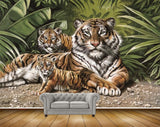 Avikalp MWZ2848 Tigers Animals Family Leaves Stones Plants Painting HD Wallpaper
