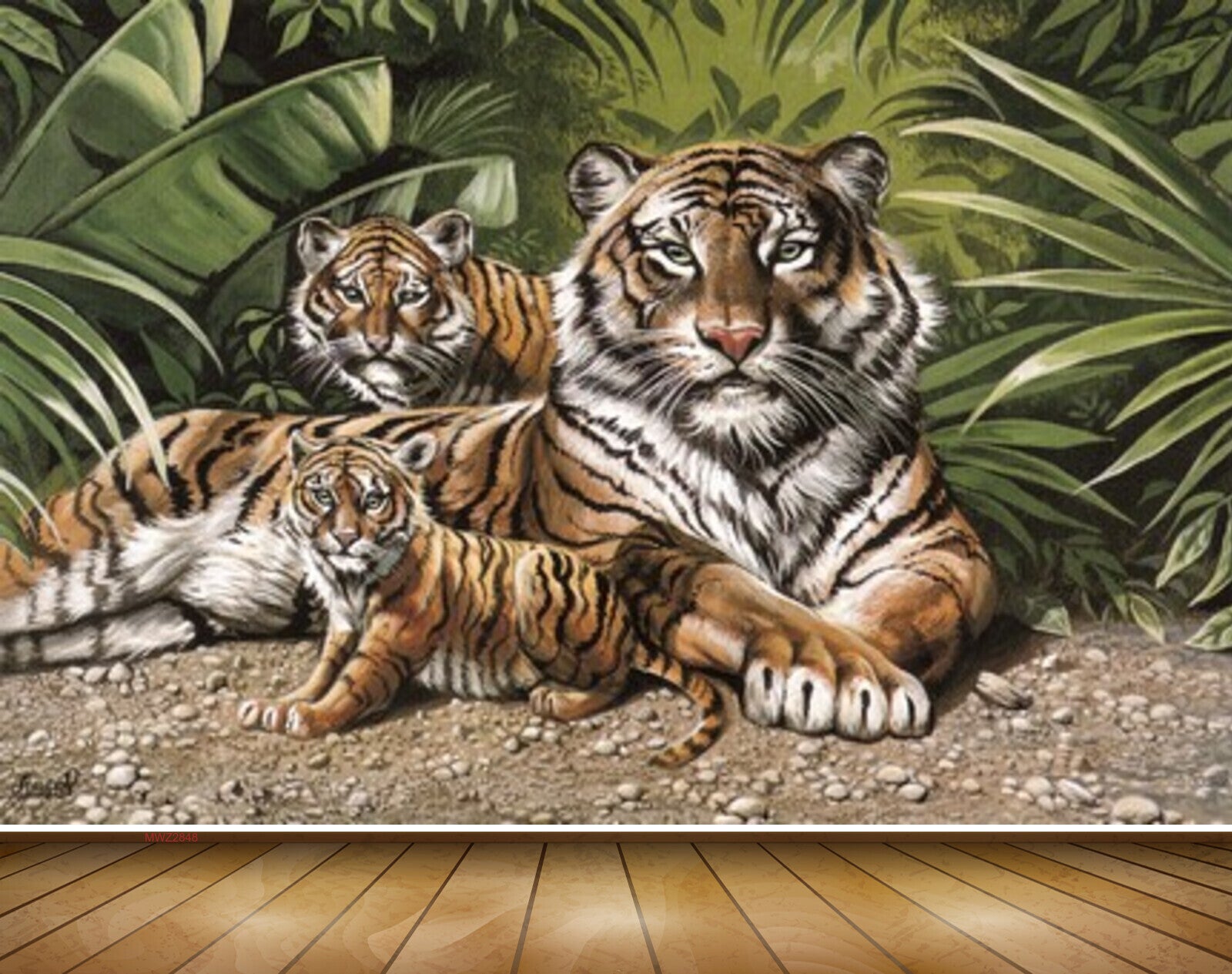 Avikalp MWZ2848 Tigers Animals Family Leaves Stones Plants Painting HD Wallpaper