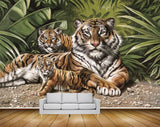Avikalp MWZ2848 Tigers Animals Family Leaves Stones Plants Painting HD Wallpaper