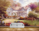 Avikalp MWZ2849 Trees House Grass Flowers Garen Off Road Lamps Clouds Painting HD Wallpaper