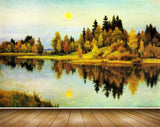 Avikalp MWZ2850 Sun Sky Trees Lake RIver Water Clouds Grass Paintng HD Wallpaper