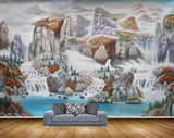 Avikalp MWZ2852 Mountains Waterfalls Trees Stones Lake RIver Pond Water Clouds Plants Painting HD Wallpaper